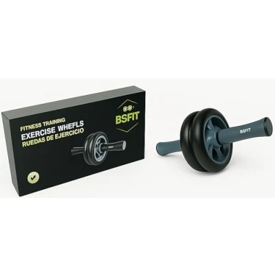 Imagen de BSFIT® Rodillo de 2 ruedas para abdominales con alfombrilla grande ejercitar abdominales, doble rueda modos entrenamiento fuerza dual en el gimnasio casa
