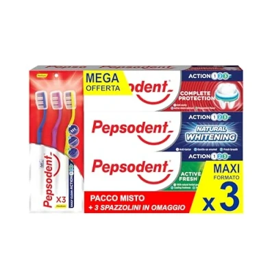 Imagen de Pepsodent Pasta de dientes 75 ml, paquete mixto + 3 cepillos (pack x ml)
