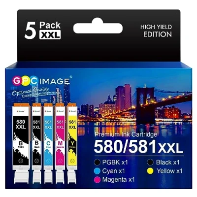 Imagen de GPC Image PGI 580XXL CLI 581XXL Cartuchos de Tinta compatíveis para Canon 580 581 XXL PIXMA TS6150 TR8550 TR7550 TS6151 TS8150 TS9150 (1PGBK, Negro, Cian, Magenta, Amarillo, 5 Unidades)