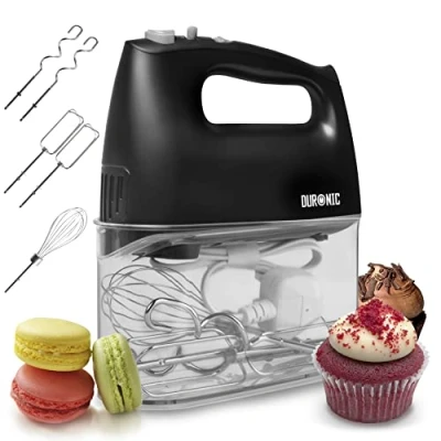 Imagen de Duronic HM4 BK Batidora de Varillas, Amasadora Repostería 400W, 5 Velocidades. 2 Varillas Batidoras, Ganchos, 1 Varilla Globo Acero Inoxidable Grado Alimenticio BPA Free Color Negro