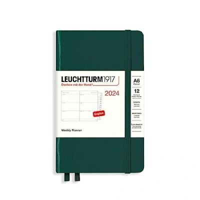 Imagen de LEUCHTTURM1917 367624 Agenda semanal Pocket A6 2024, 12 meses, verde bosque, inglés