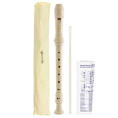 Imagen de World Rhythm WR 807 Flauta escolar con bolsa, varilla de limpieza y tabla digitación Soprano Dedos en inglés/barroco Blanco