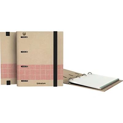 Imagen de Unipapel Archivador 4 Anillas Ecológico A5 Incluye Recambio 90 Hojas Recicladas 90g Cuadriculadas 5x5 Bandas de Color Uninature Concept Rosa Certificado FSC Carpebook