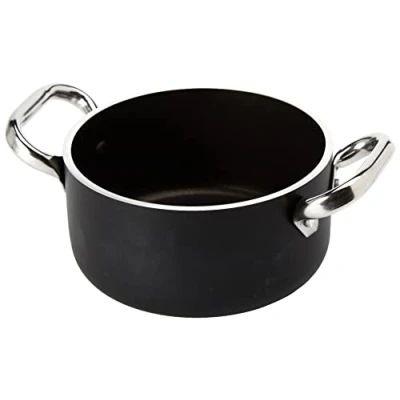 Imagen de Pentole Agnelli ALSA2104SSPI16 Alblack High Aluminium Casserole, 5 mm de espesor, fondo inducción 10 mm, con 2 manijas acero inoxidable, 16 cm, negro