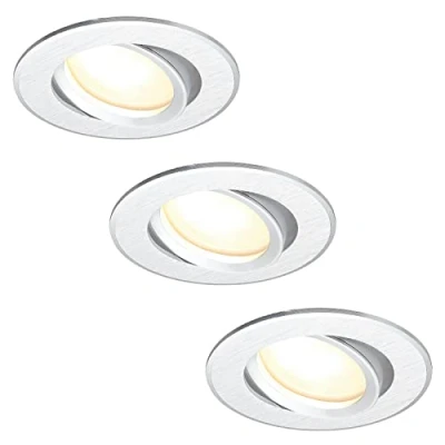 Imagen de HCFEI Juego de 3 focos led empotrables (120, 230 V, W, luz blanca cálida 3000 K, orificio montaje 68 mm, aluminio cepillado, giratorio, profundidad 25 mm)