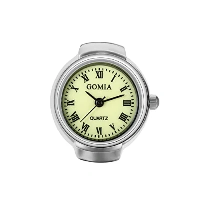 Imagen de JewelryWe reloj de dedo para hombre y mujer, esfera caja retro, correa elástica ajustable, cuarzo, Números romanos plateados