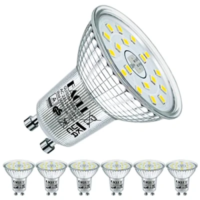 Imagen de EACLL Bombillas LED GU10 Blanco Frío 6W Reemplaza 100W Halógena, Pack de 6, Focos Sin Parpadeo AC 230V, 6000K 735 Lúmenes 120 Spotlight, Lámpara Reflectora no Regulable