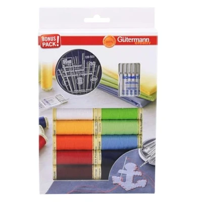 Imagen de Gutermann 734562 Juego de 10 bobinas con Agujas Coser Prym (100 m), Poliéster, Colores Surtidos, 1000