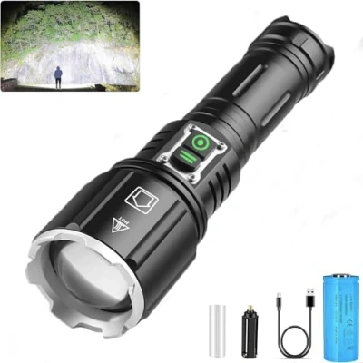 Imagen de SENDALE Linternas LED Alta Potencia Recargable,120000 Lumenes XHP160 Linterna Potente,Profesionales IP67,Linterna Recargable USB Militar Para Emergencia Camping Senderismo