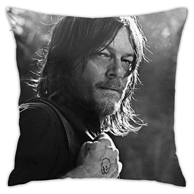 Imagen de Norman Reedus Fundas de almohada Daryl Dixon con impresión doble cara, decoración dormitorio para sala estar y dormitorio, 45 cm x
