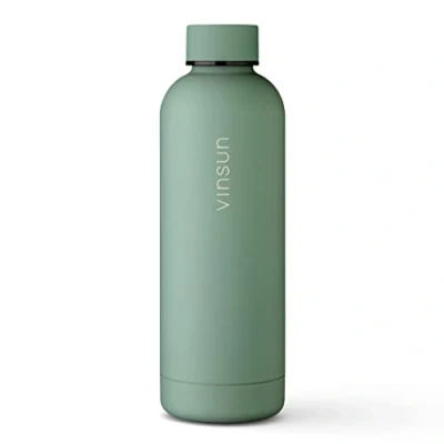 Imagen de Vinsun Botella agua acero inoxidable 500ml Antigoteo, sin BPA, reutilizable termica verde Cantimplora para Deporte, Colegio, Bicicleta, Oficina