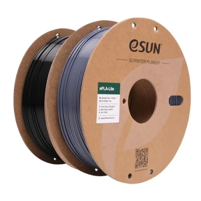 Imagen de eSUN Filamento PLA 1.75mm, para Impresora 3D Precisión Dimensional +/ 0.03mm, 1KG por Bobina, 2 Bobinas Impresoras,Gris y Negro