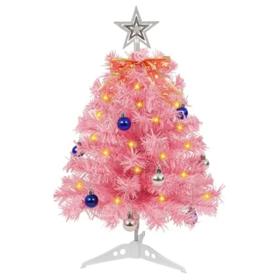 Imagen de AGM Mini árbol de Navidad Rosa 1.5 pies, Mesa con Luces y Bolas Navidad, decoración para Interiores Exteriores