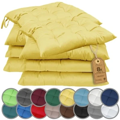 Imagen de NatureMark Paquete de 8 Cojines para Silla con Lazos, tamaño 40x40 cm, cojín Asiento Relleno, Amarillo