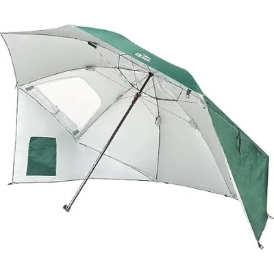 Imagen de Amiaire Sombrilla de Playa Grande 240 cm 3 Posiciones Protección UV, antiviento y Transpirable Aluminio Incluye Bolsa Viaje (Verde)