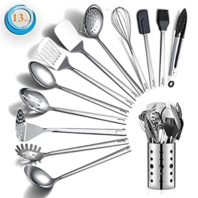 Imagen de Berglander Juego de Utensilios Cocina Acero Inoxidable, 13 cucharas con Soporte para Utensilios, Antiadherente y Resistente al Calor, Apto lavavajillas (13 Paquetes)