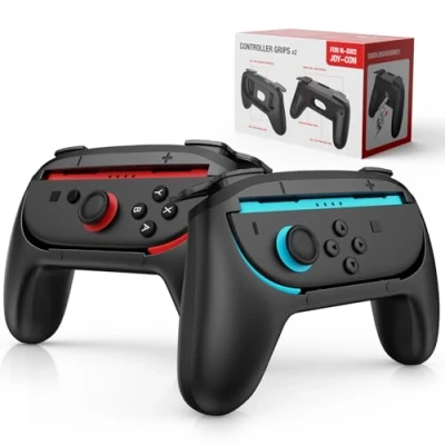 Imagen de Lmcpa Juego de 2 Empuñaduras para Mando compatibles Con 2025 Nintendo Switch Joy Con, Cómodo Soporte Accesorios 2025, Negro