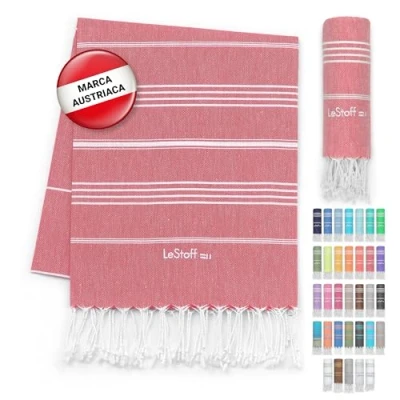 Imagen de LeStoff Fouta Premium 100% algodón orgánico Prelavado, sostenible, Absorbente y de Secado rápido Toalla Playa, baño, Ducha, Yoga, Sauna, Piscina Viaje (95 x 180 cm, Red)