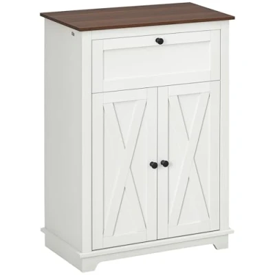 Imagen de HOMCOM Aparador para Salón Armario de Almacenamiento con Puertas Dobles Cajón y Estante Ajustable Cocina Dormitorio 60x30x87,4 cm Blanco
