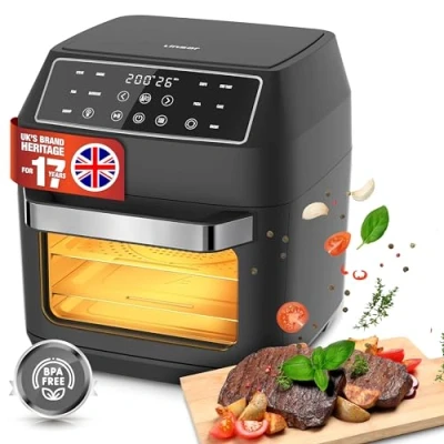 Imagen de Linsar Freidora de aire caliente 12 litros, minihorno multifunción, 10 en 1, con pantalla LED digital, 6 accesorios, 1700 W, color negro