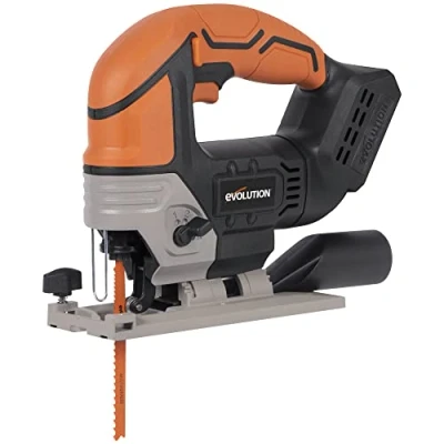 Imagen de EVOLUTION POWER TOOLS Sierra de calar inalámbrica R90JGS Li Incluye 5 hojas multiusos, Black/Orange