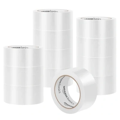 Imagen de Amazon Basics Cinta de embalaje para envíos, mudanzas y almacenaje, Paquete 12, Translúcida, 10,4 cm x 4,8