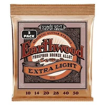 Imagen de Ernie Ball Earthwood Extra Light Cuerdas para guitarra acústica, bronce fosforado, 3 paquetes, calibre 10 50