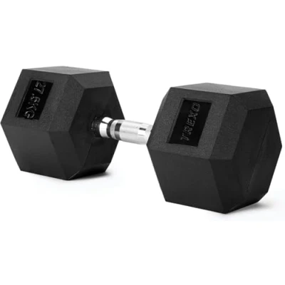 Imagen de TREXO Mancuerna de 27,5 kg Hexagonal Duradera Hierro Fundido con Revestimiento Goma para Entrenamiento Fuerza en Casa Mango Ergonómico Estable y Versátil Hex