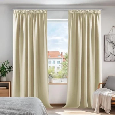 Imagen de Deconovo Cortinas de Salón Moderno Unicolores Estilo Cortina Opaca con Rod Bolsillo 2 Piezas 132 x 242 cm Beige Oscuro