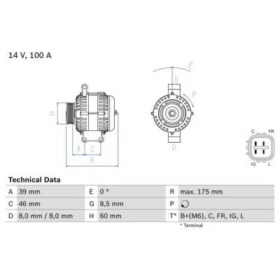 Imagen de BOSCH 0 986 082 420 Alternador 14V 100A HONDA: CIVIC 8 Hatchback, Accord 7 Limousine, CR V 3