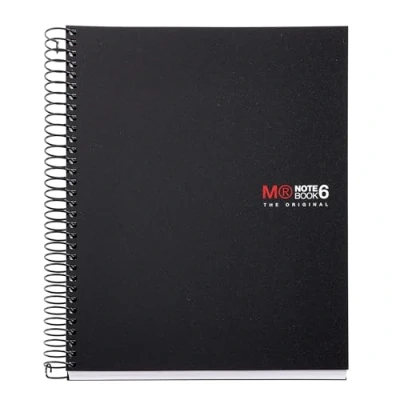 Imagen de Miquelrius Cuaderno A5 Notebook The Original, 6 franjas de colores, Cubierta polipropileno opaco, Tamaño 148 x 210 mm, 2 Taladros, 150 Hojas 70 g/m², Rayado Horizontal 7 Color Negro