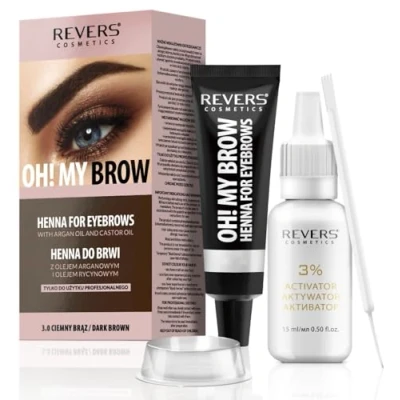 Imagen de REVERS COSMETICS Tinte Cejas Castaño Oscuro con Aceite de Argán y Ricino (Omega 6, caroteno, vitaminas A, E, F) Resultado natural, Efecto Larga Duración 4 Semanas, Hasta 15 Aplicaciones