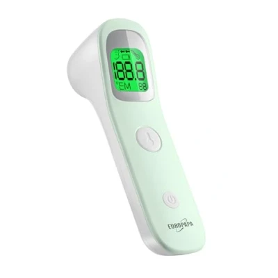 Imagen de EUROPAPA Termómetro de frente para bebés, niños y adultos, por infrarrojos, con alarma fiebre, modos C F, memoria 30 valores medición (verde)