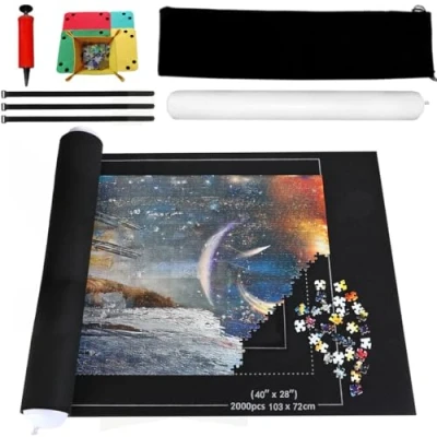 Imagen de BangShou Tapete Puzzle, Estera de Rompecabezas Portátil Jigsaw Puzzle Roll Pad Fieltro Puzzles Mat para 1000/1500/2000 Piezas (Negro)