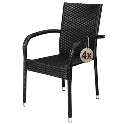 Imagen de Silla apilable de poliratán Comfort set 4 negro