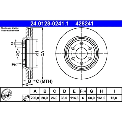 Imagen de ATE 24.0128 0241.1 Disco de freno 296,0 28,0 6 114,3 ventilado revestido aleado/alt. carburado NISSAN: NP300 Navara Pick up, Pathfinder 3