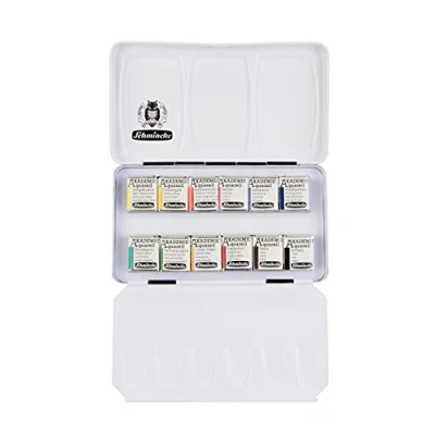 Imagen de Schmincke AKADEMIE® Caja de Pinturas para Acuarelas, Surtido básico 12 x 1/2 Godets, 75 112 097, metálica, Tonos Muy Resistentes a la luz, Acuarelas Finas Artistas