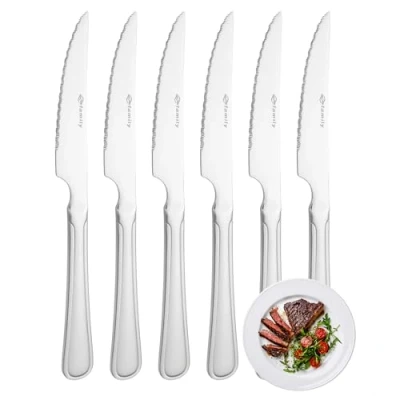 Imagen de YS FAMILY Pack 6 Cuchillo de Carne Acero Inoxidable Diseño Línea, Elegancia y Funcionalidad para Cada Ocasión, Cubiertos Alta Gama Hogar Restaurante, 21.5x2CM