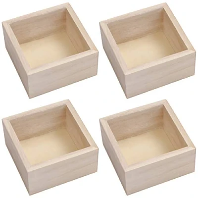 Imagen de BELLE VOUS Caja Almacenaje Madera Cuadradas sin Acabado para Manualidades (Pack de 4) 9,5 x 5 cm Natural el Hogar/Decorar Evento, Coleccionables, Suculentas, Bricolaje