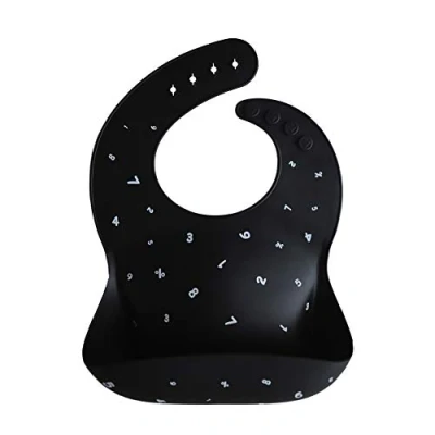Imagen de mushie Babero de Silicona para Bebés Baberos Alimentación con Bolsillo Fáciles Lavar 4 Tamaños Ajustables Sin BPA Accesorio Durable Niños Pequeños y Niñas Black Numbers