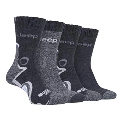 Imagen de JEEP 4 Pares Hombre Antiampollas Calcetines con Reforzados para Trekking Senderismo Montaña (39 45, Azul marino/gris)