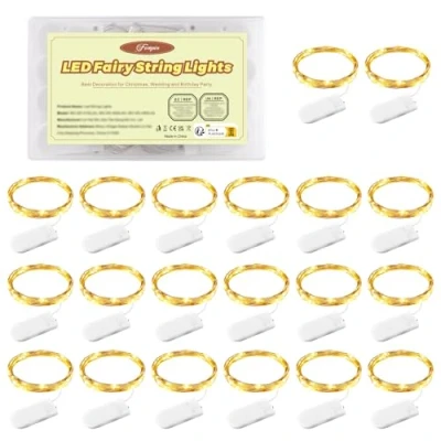 Imagen de Uoging Cadena de luces LED hadas, 20 hilos cobre, 1 m, 10 LED, para decoración cumpleaños, fiesta, boda, noche, Navidad, jardín, terraza, césped, blanco cálido