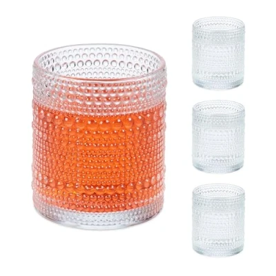 Imagen de Relaxdays 4 Vasos Vidrio, Diseño Efecto de Gotas, Aptos para Lavavajillas, Agua, Zumo, Refrescos, 410 ml, Transparente