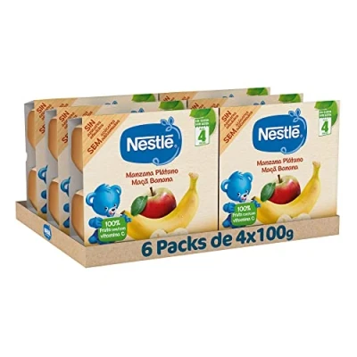 Imagen de NESTLE Puré Manzana Plátano, desde 4 meses, Pack de 6 ( 4x100g), Fórmula mejorada