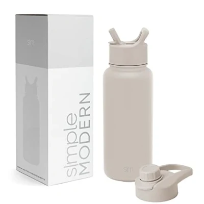 Imagen de Simple Modern Water Bottle with Straw and Chug Lid Vacuum Insulated Stainless Steel Metal Thermos Bottles Reusable Leak Proof BPA Free Flask for Sports Summit Collection 32oz, Almond Birch