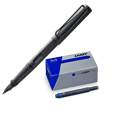 Imagen de Lamy juego de 1 pluma estilográfica Safari en mediana y 3 cartuchos tinta T10 cartón original Color la azul
