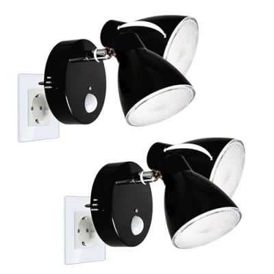 Imagen de Trango Juego de 2 luz noche con sensor LED 2635 025 *MILO* seguridad 230V movimiento y función automática en negro, lámpara pared, orientación, enchufe