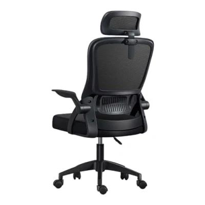 Imagen de Silla de Oficina, para Gaming, Escritorio Ergonómica con Reposacabezas, Ajustable y Soporte Lumbar Respaldo Malla Transpirable Reposabrazos Abatibles 90 Giratoria 360 (Negro)
