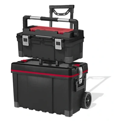 Imagen de Keter Carro de Herramientas Vertical + Caja Herramientas, 22 y 26 Pulgadas, Negro, Rojo, Talla única