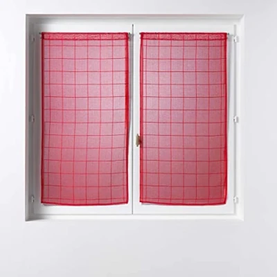Imagen de Douceur d&#039;Intérieur, Eulalie Par de visillos Rectos (2 x 60 90 cm), Color Rojo